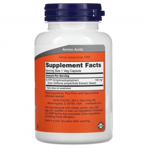 NOW Foods, 5-гидрокситриптофан, 100 мг, 120 вегетарианских капсул NOW Foods, 5-гидрокситриптофан, 100 мг, 120 вегетарианских капсул